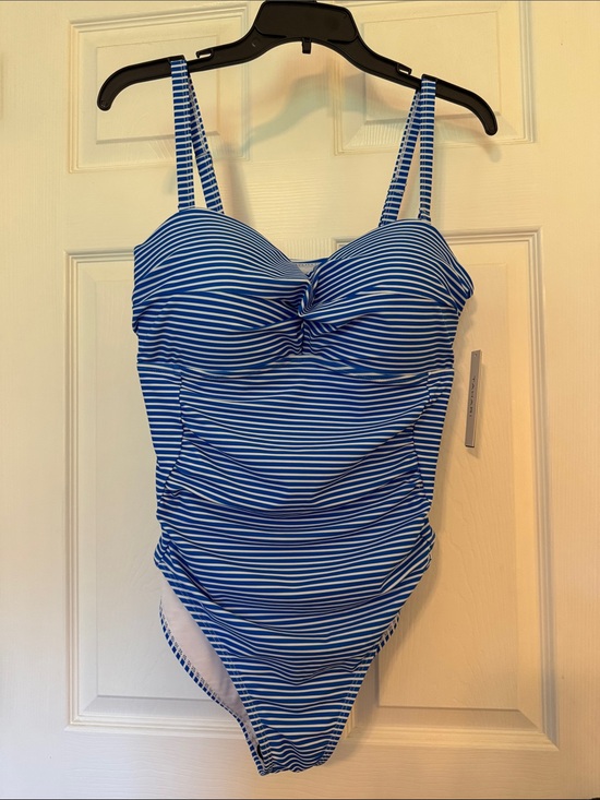Tahari Other - Tahari Blue & White Striped One-Piece Swimsuit with Front Twist